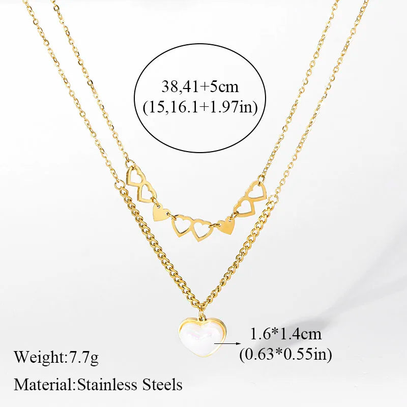 EILIECK 316L Stainless Steel Heart Love Pearl Pendant Necklace For Women Fashion Multilayer Neck Chain Jewelry Gift Collier