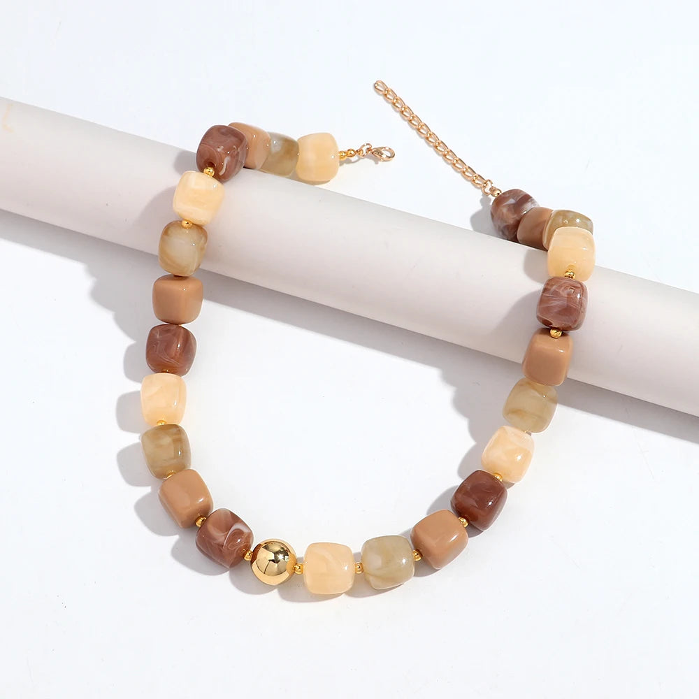 Boho Colorful Acrylic Geometric Square Beads Necklace Fashion Resin Geometry Beaded Collar Necklace 2026 New Jewelry Gifts