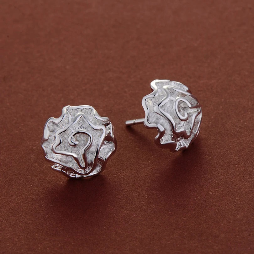 925 Sterling Silver Set High Quality Rose Flowers Necklace Earring Chain Fashion Jewelry For Women Wedding Birthday Party Gift