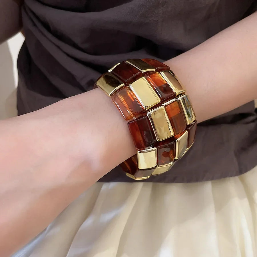 Acrylic Square Splicing Geometric Round Bangles for Women European and American Fashion Simple Bracelet Hand Jewelry Sense