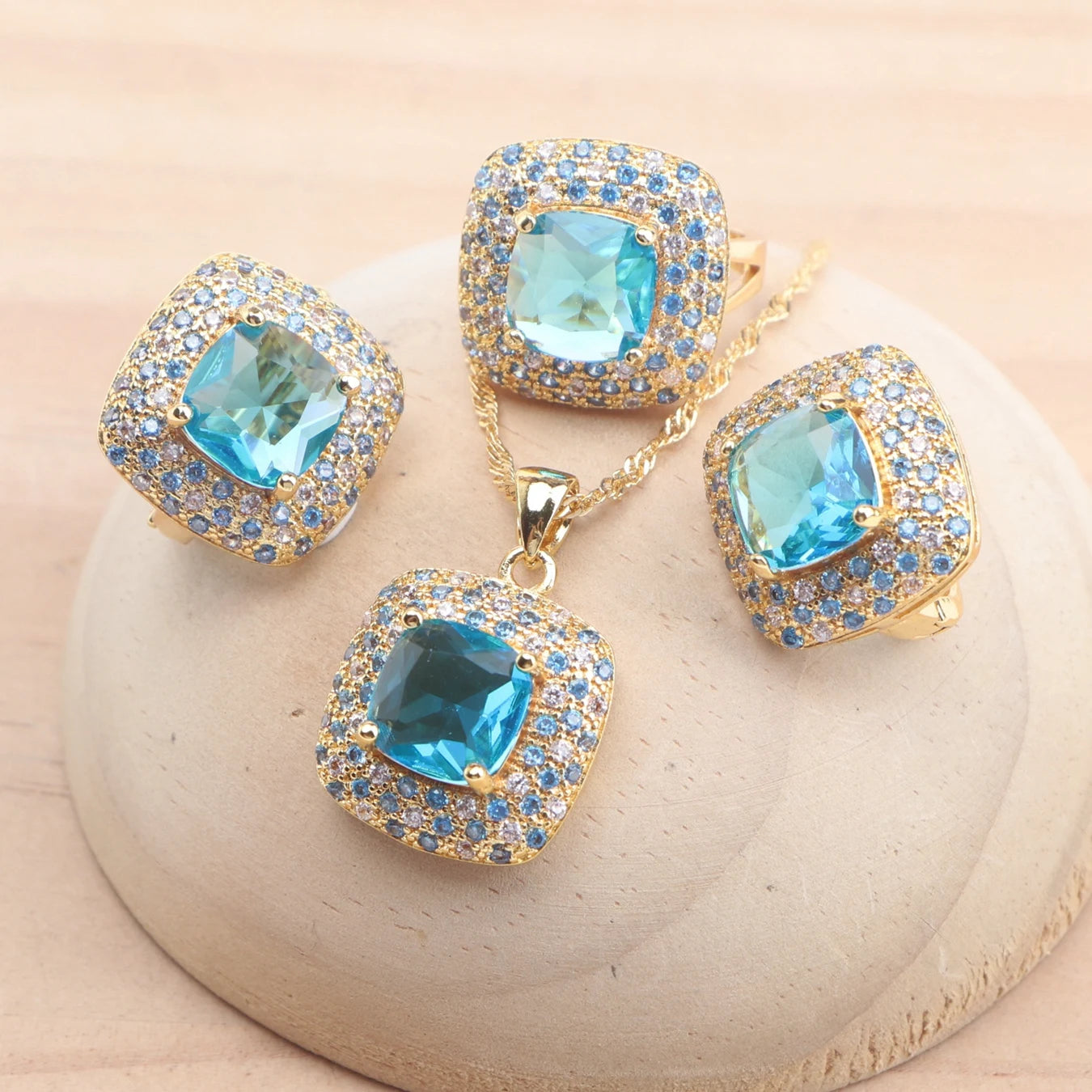 Bridal Jewelry Sets 925 Sterling Silver Rose Gold Color Red Zircon For Women Earrings Rings Pendant Wedding Necklace Set