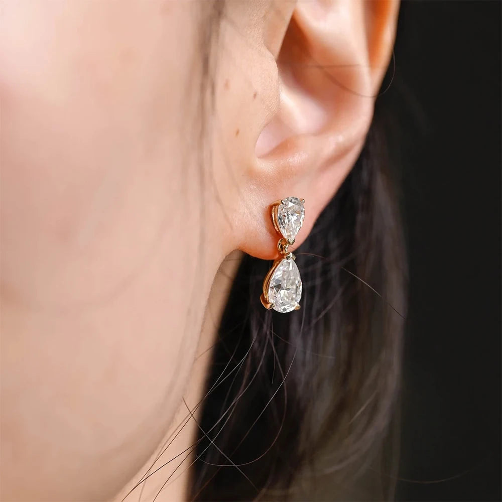 5cttw Double Pear Cut Moissanite Drop Earring for Women GRA Certified 925 Sterling Silver Plated 18K Gold Waterdrop Fine Jewelry