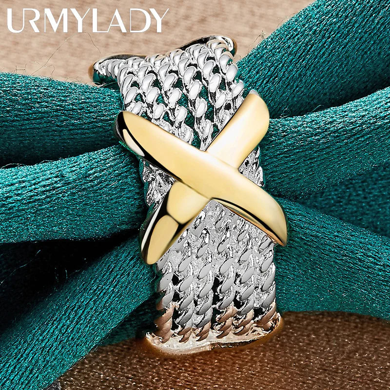 URMYLADY 925 Sterling Silver Cross 7-10# Ring For Women Fashion Wedding Party Charm Jewelry