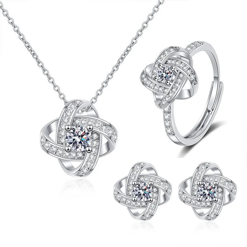 925 Sterling Silver Set High Quality 5A Zircon Necklace Earring Ring Chain Fashion Jewelry For Women Wedding Birthday Gift
