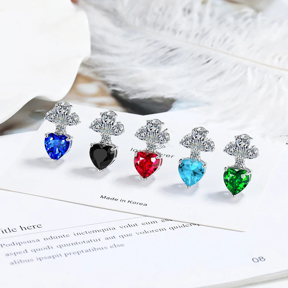 925 Sterling Silver Earrings High quality Heart sparkle 5A Zircon for Women Fashion Jewelry Wedding Engagement Party Gifts