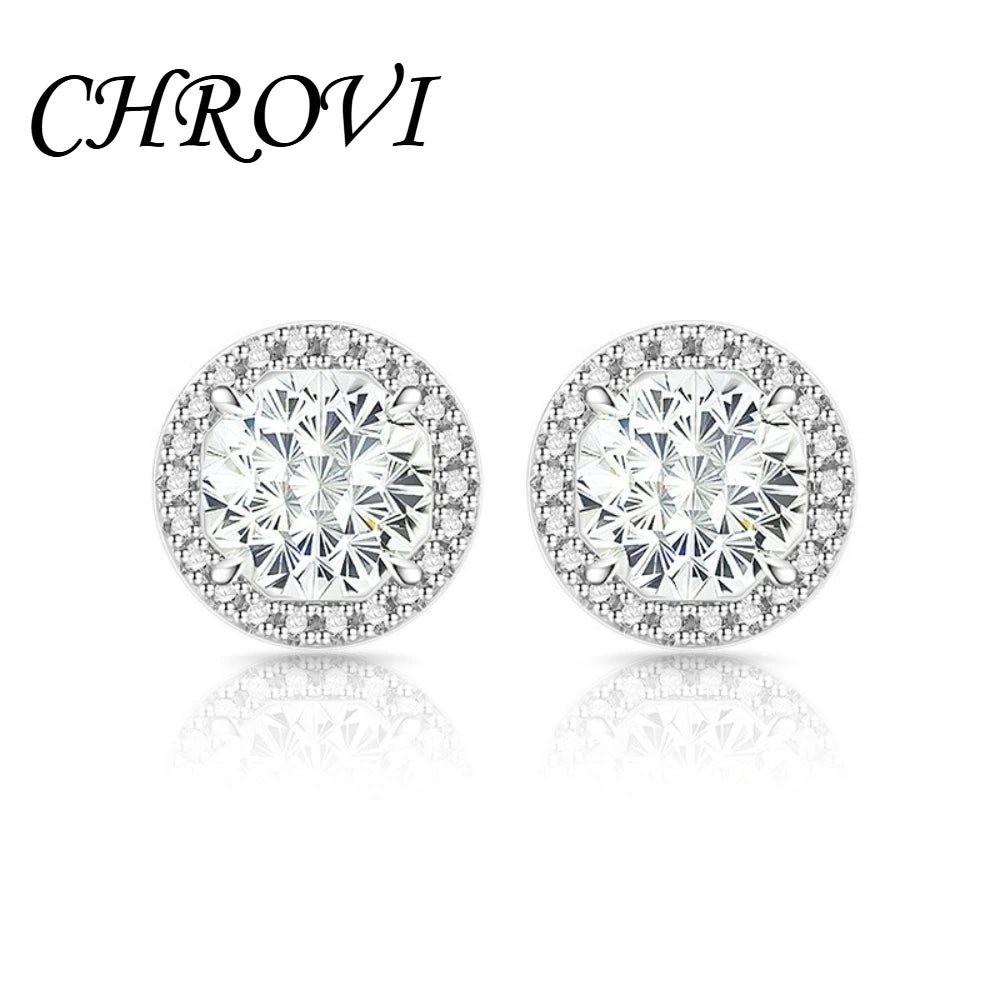 Exquisite 925 sterling silver gemstone-cut princess round earrings with ultra-shiny high-carat diamonds.