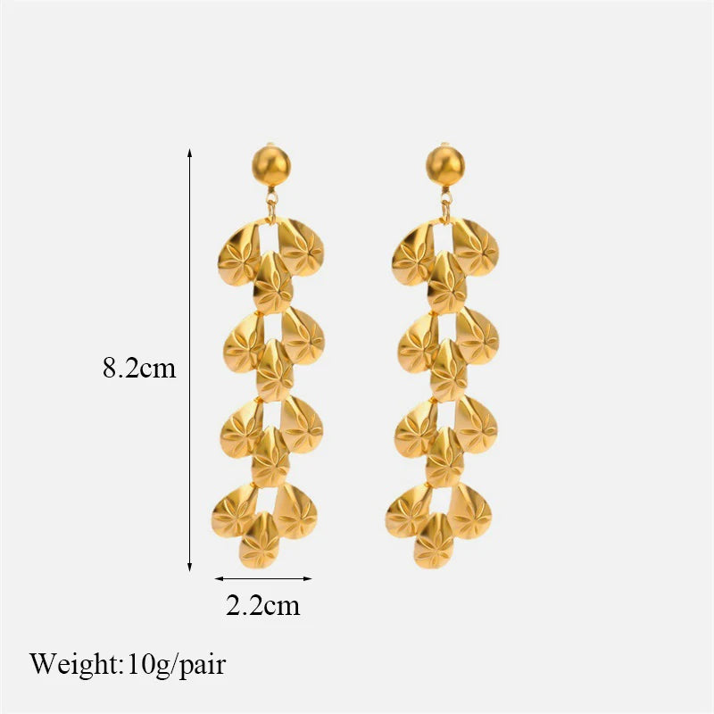 EILIECK 316L Stainless Steel Zircon Feather FOREVER Pendant Earrings For Women Fashion Ear Dangle Gold-Plated Jewelry Gift