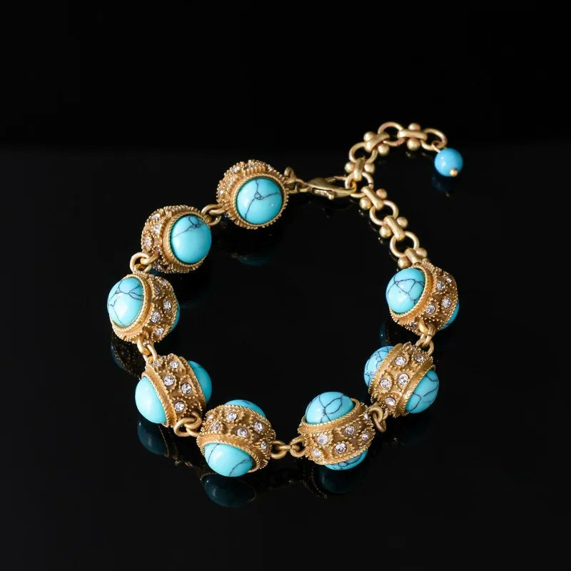 Natural Stone Bracelets for Women Vintage Palace Style Versatile Jewelry Geometric Light Luxury Elegant Pulseras Mujer