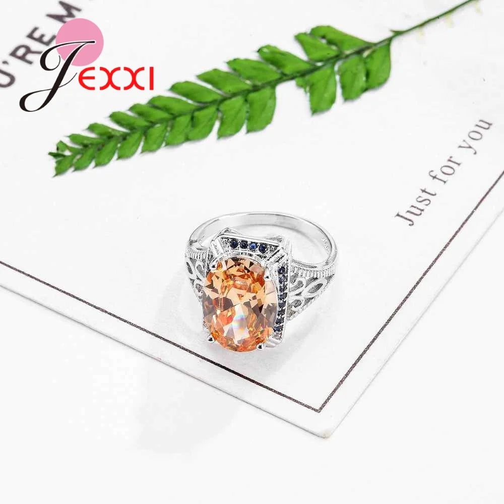 New Arrival Women 925 Sterling Silver Color Beautiful Wedding Ring Light Blue And Champagne Color Cubic Zirconia Jewelry Rings