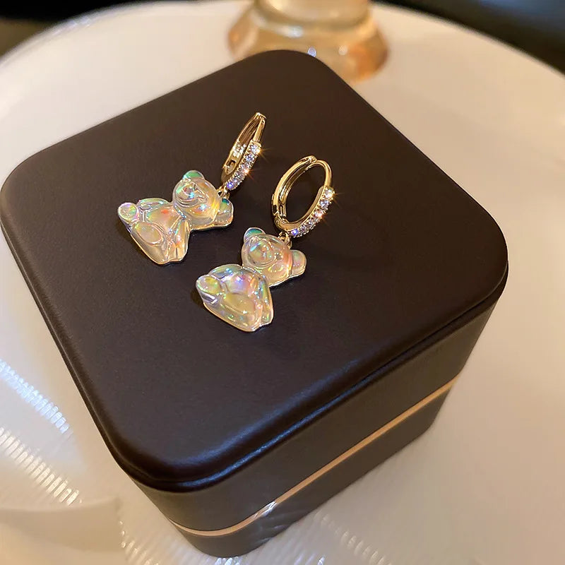 Cute Acrylic Candy Gummy Bear Dangle Earrings for Women Rainbow Bear CZ Hoop Earrings 2026 Fashion Sweet Girl Jewelry
