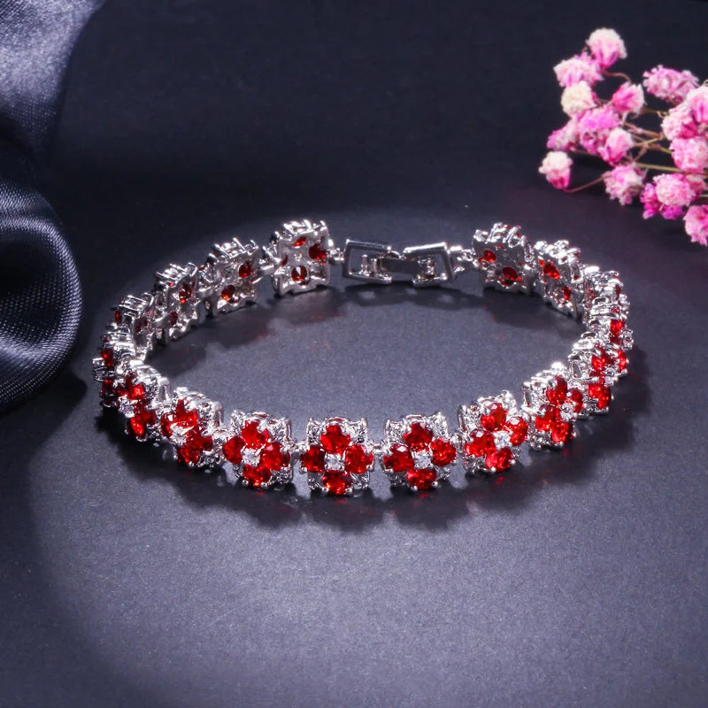 ThreeGraces Luxury Shiny Blue Zirconia Flower Tennis Bracelet for Women Fashion Bridal Wedding Evening Party Jewelry BR402