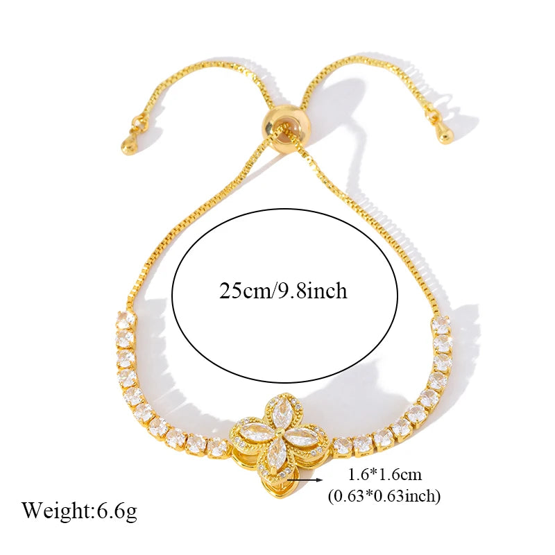 EILIECK New Fashion Stainless Steel Rotating Green Clover Zircon Necklace Bracelet Set For Women Trendy Waterproof Jewelry Gift
