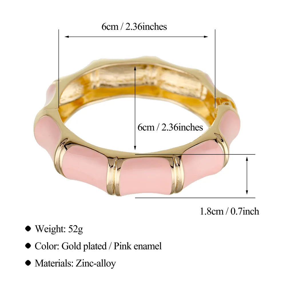 KMVEXO Sweet Pink Enamel Metal Spring Bangles For Women Exaggerated Geometric Wide Cuff Bracelets Girl's Aesthetic Jewelry