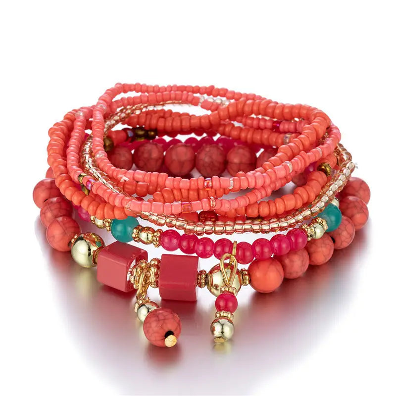 Bohemia Colorful Rice Beads Bracelet Set For Women Summer Handmade Beaded Chain Bangle Female Boho Ethnic Jewelry Gift