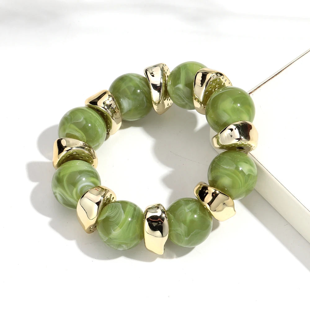Trendy Acrylic Geometric Round Beads Stretch Bracelets for Women Fashion Irregular CCB Beaded Bangele Bracelet Jewelry Accessory