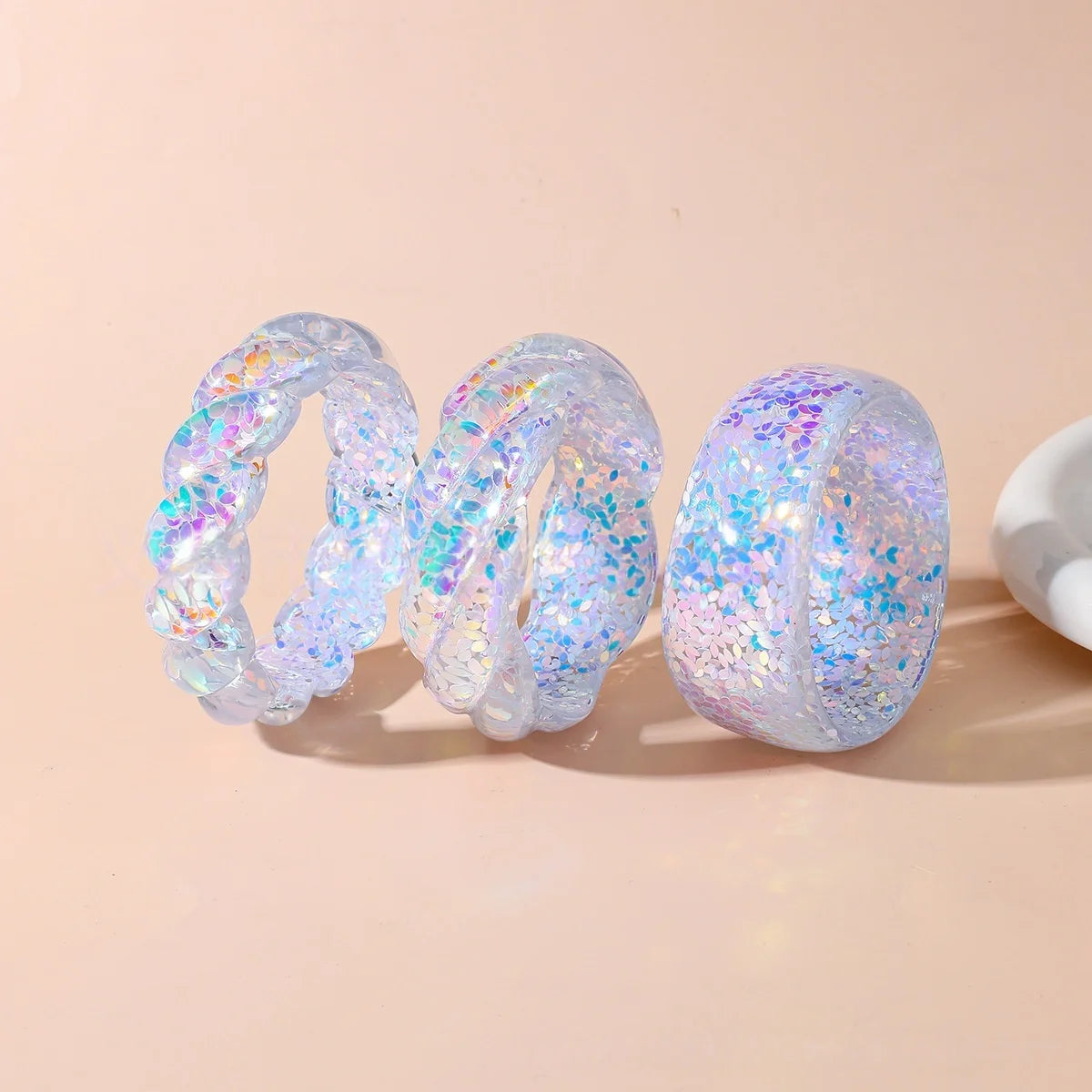 KMVEXO 3 Style Colorful Glitter Resin Irregular Chunky Bangle Bracelets Acrylic Glitter Geometric Cuff Bangles for Women Jewelry