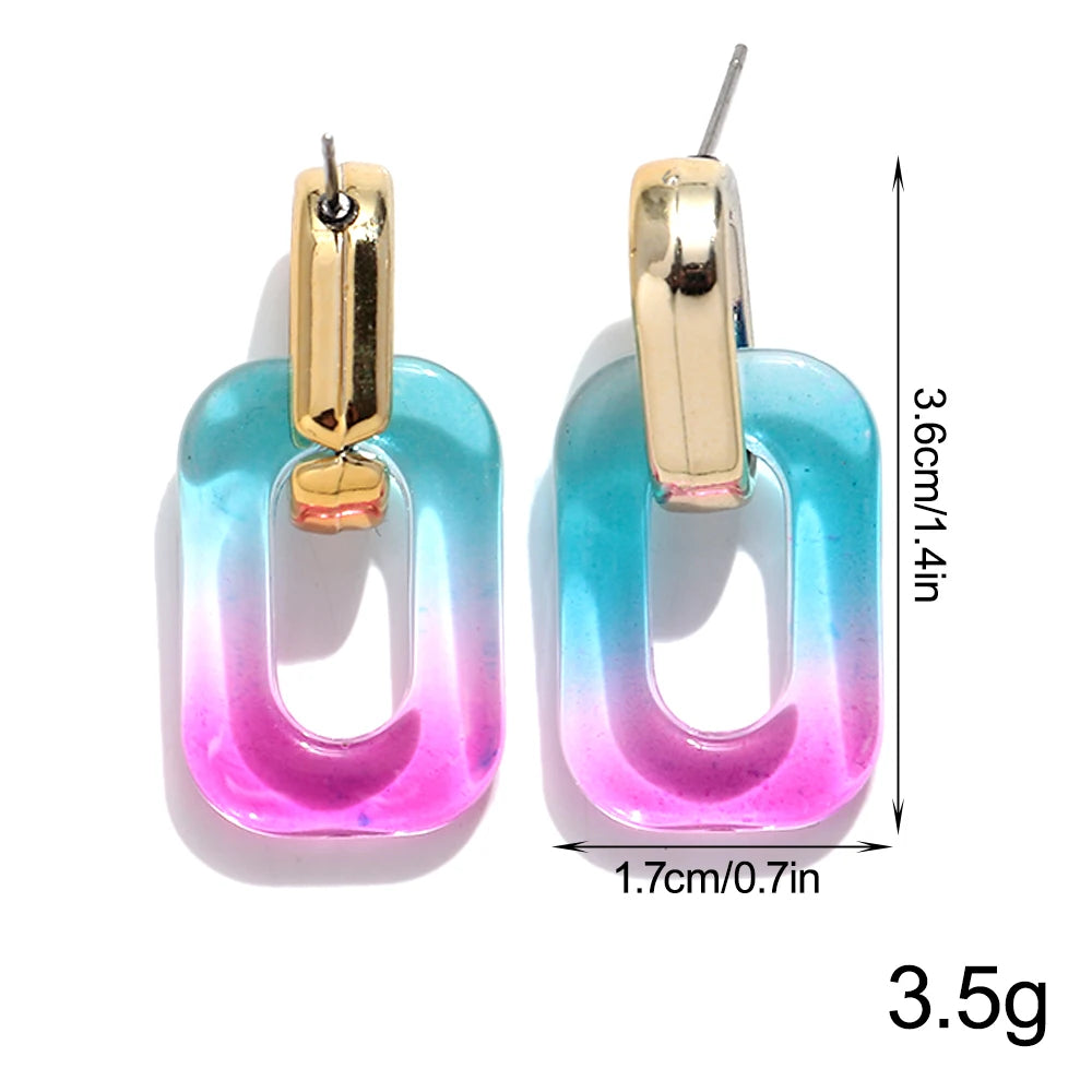 Fashion Acrylic Gradient Color Geometric Buckle Drop Earrings Transparent Iridescent Rectangle Earrings Women Wedding Jewelry