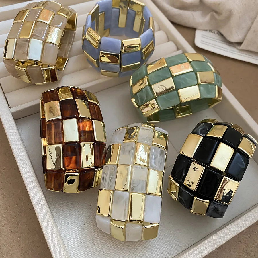 Acrylic Square Splicing Geometric Round Bangles for Women European and American Fashion Simple Bracelet Hand Jewelry Sense