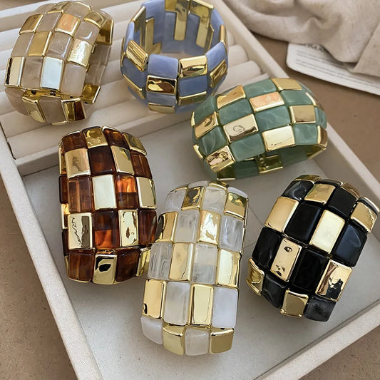 Acrylic Square Splicing Geometric Round Bangles for Women European and American Fashion Simple Bracelet Hand Jewelry Sense