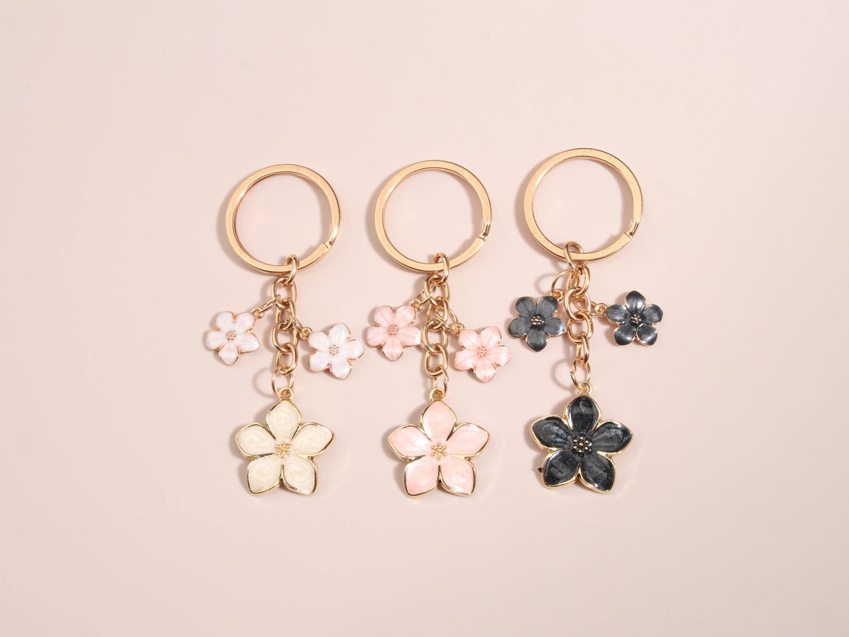 Cute Plant Keychain Sakura Flower Key Ring Enamel Key Chains For Women Girls Handbag Accessorie Car Keys DIY Sweet Jewelry Gifts