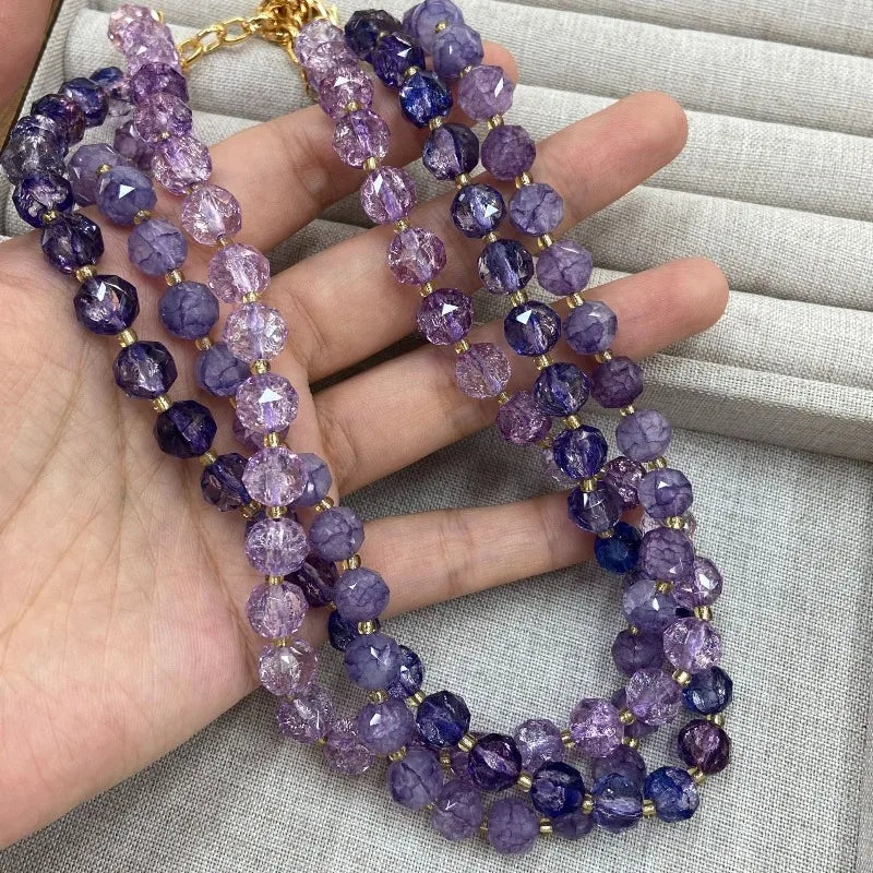 Multi Layer Natural Amethyst Beaded Necklaces Women Vintage Purple Crystal Chokers Elegant Jewelry Wedding Party Accessories