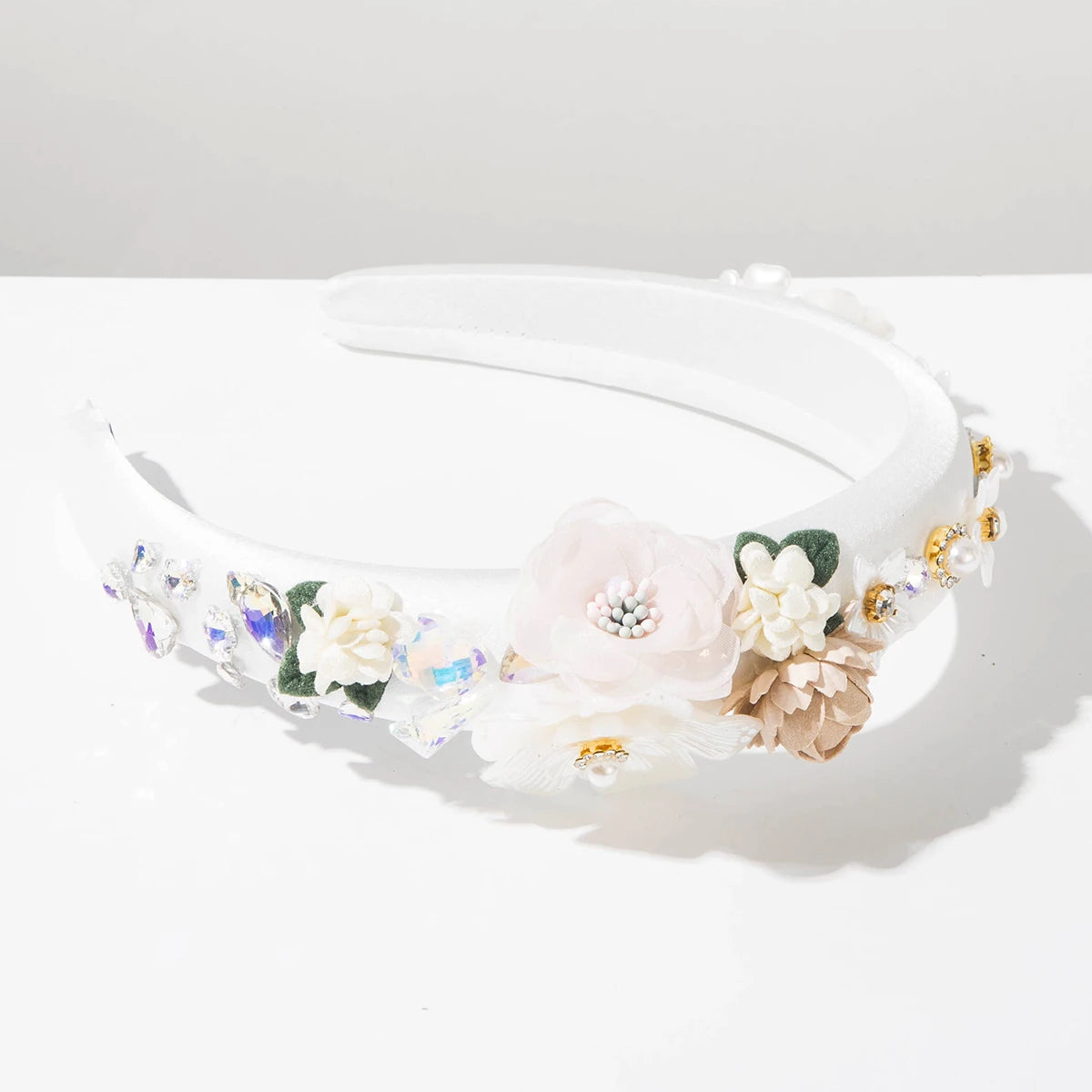 Sweet And Fresh Korean Style Diamond Studded Forest Style Simulated Flower Headband Elegant Hair Accessory