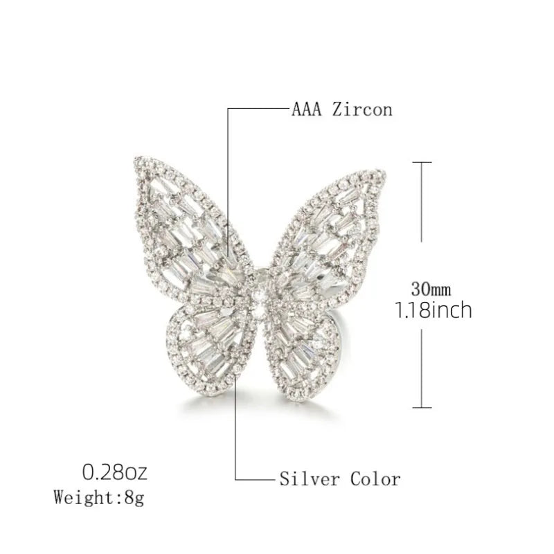 Butterfly Opening Ring Luxury Shiny Full Zircon Rings Women Fashion Engagement Bridal Wedding Finger Ring Female Jewelry