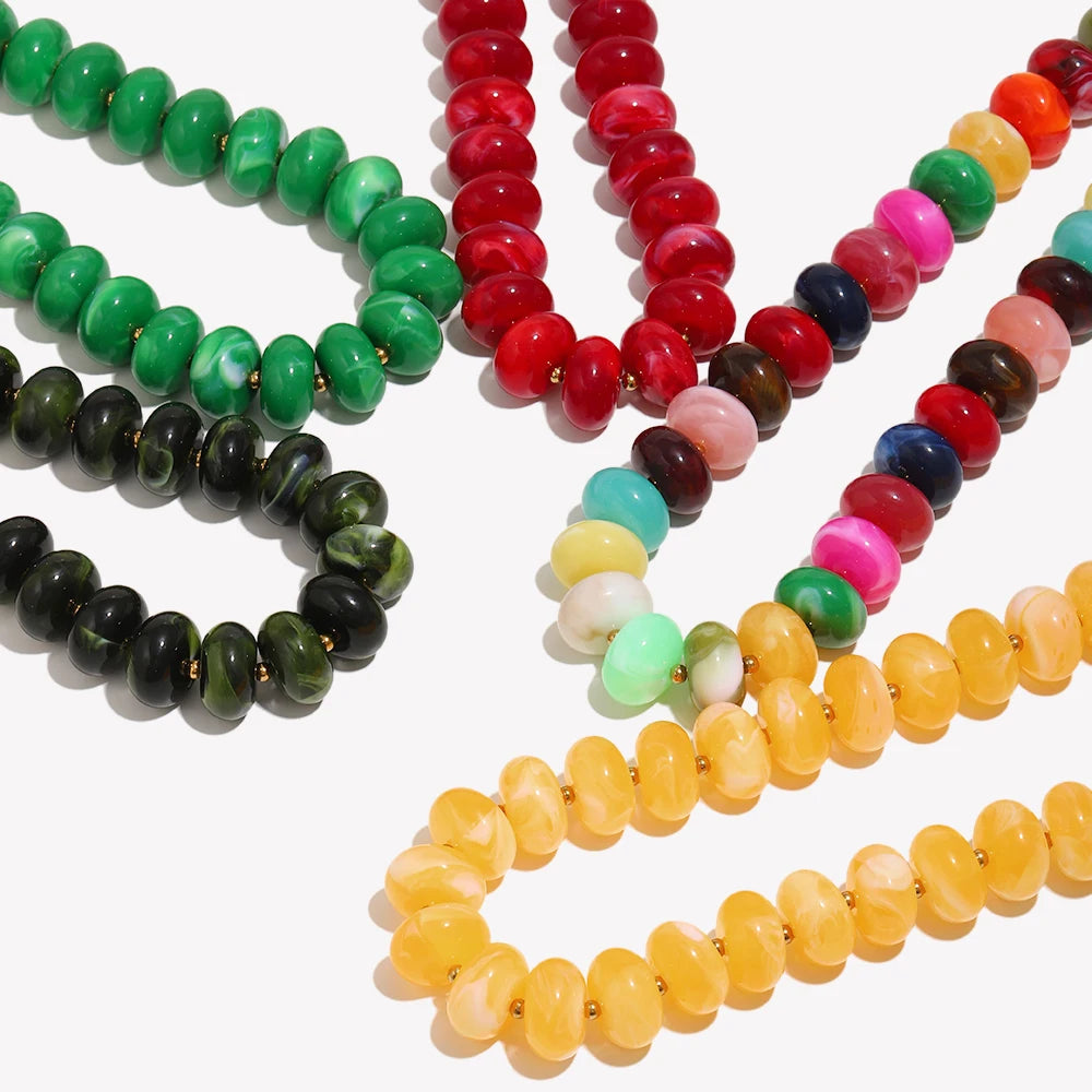 E.B.belle Colorful Bohemian Flat Disc Bead Necklace Stainless Steel 18K Gold Plated Bead Choker Summer Beach Women Jewelry Gift