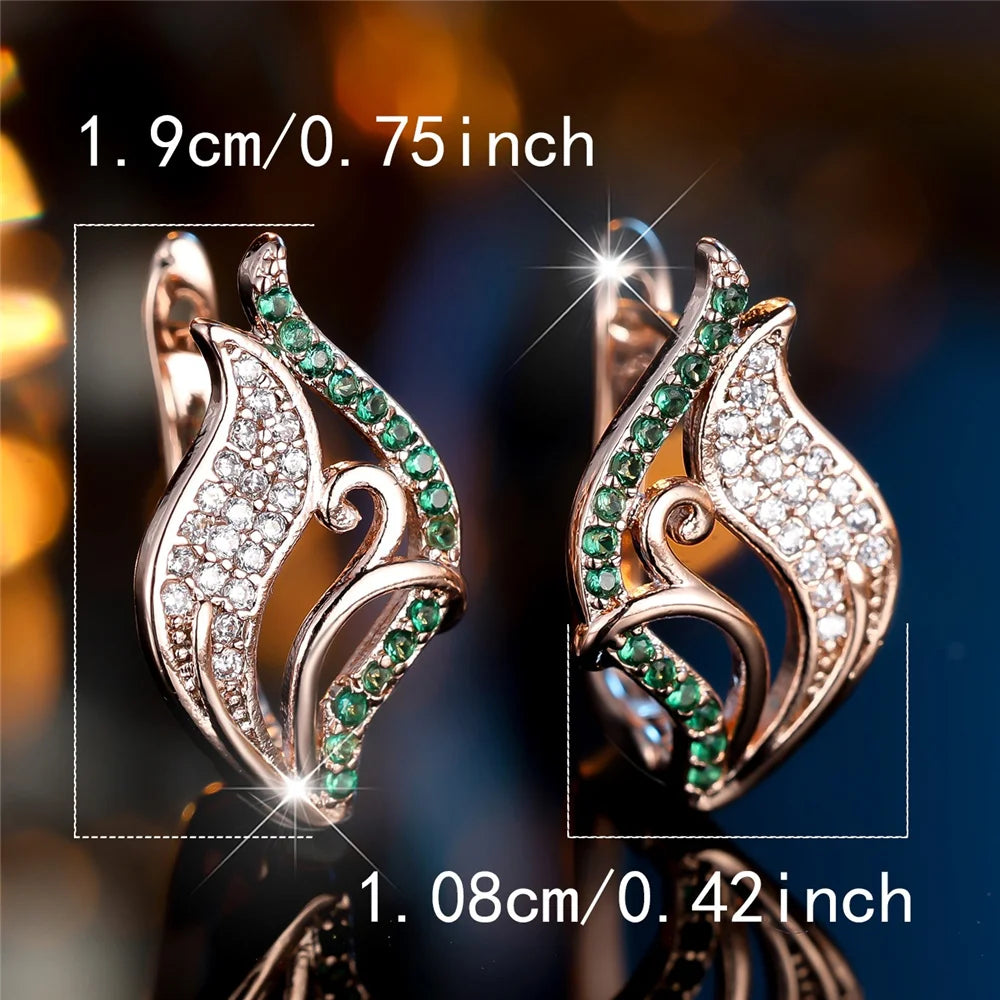Cute Female White Green Zircon Stone Hoop Earrings Luxury Gold Color Wedding Jewelry For Women