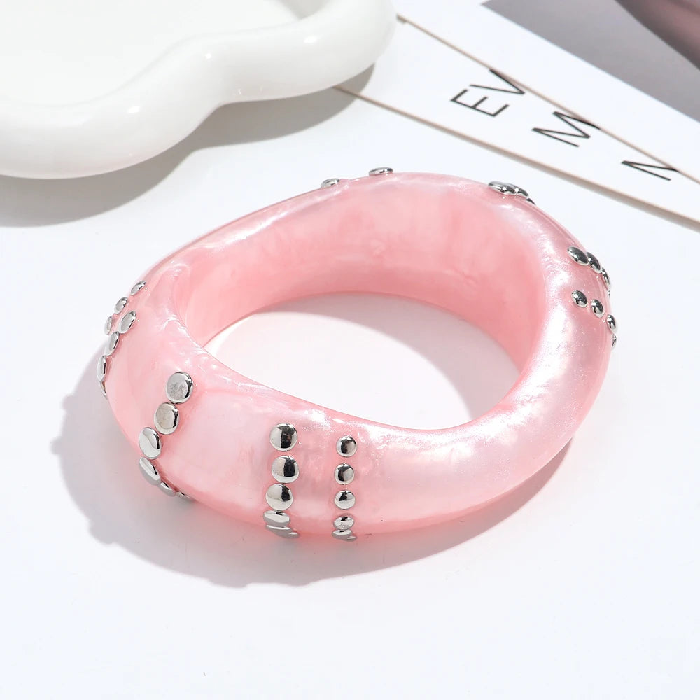 Fashion Resin Irregular Geometric Studs Chunky Bangles New Acrylic Curve Wave Wide Cuff Bangle Women Jewelry Gifts