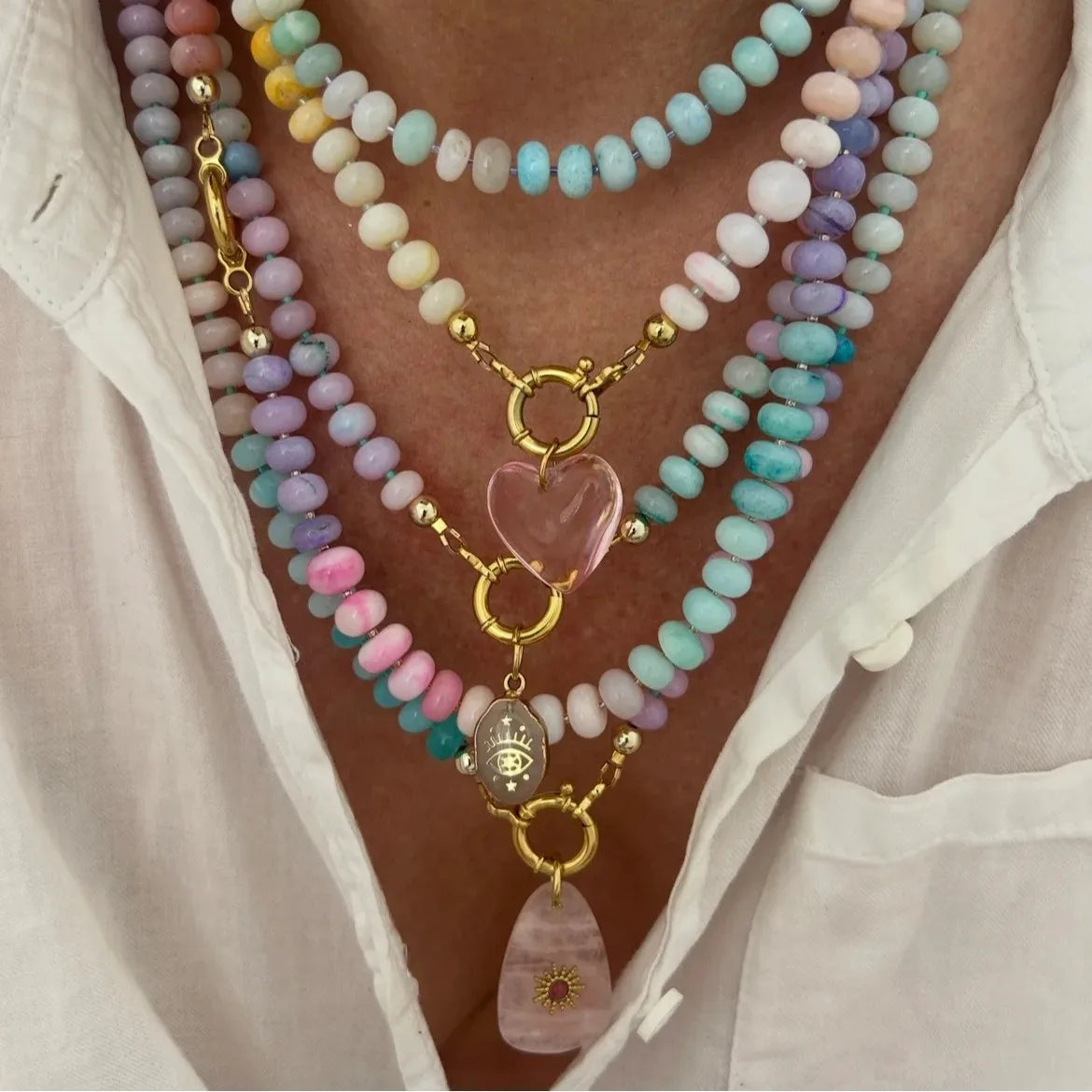 2026 Fashionable Trendy Summer Colorful Heart Beaded Necklace Colorful Beaded Necklace Back-to-School Season Gift