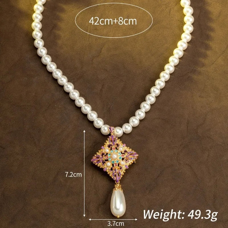 New Chinese Style Women Pearls Earrings Hollow Out Geometric Purple Elegant Jewelry Light Luxury Sweet Pendientes Mujer