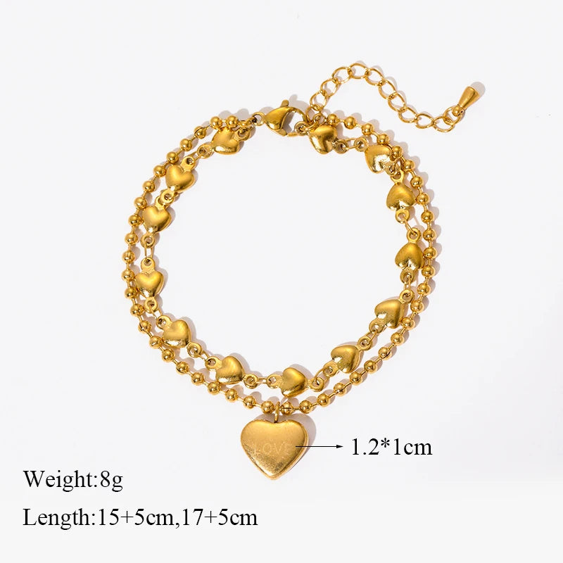 EILIECK 316L Stainless Steel Fashion Heart Love Charm Bracelet For Women New Trendy Waterproof Wrist Chain Jewelry Lady Gift