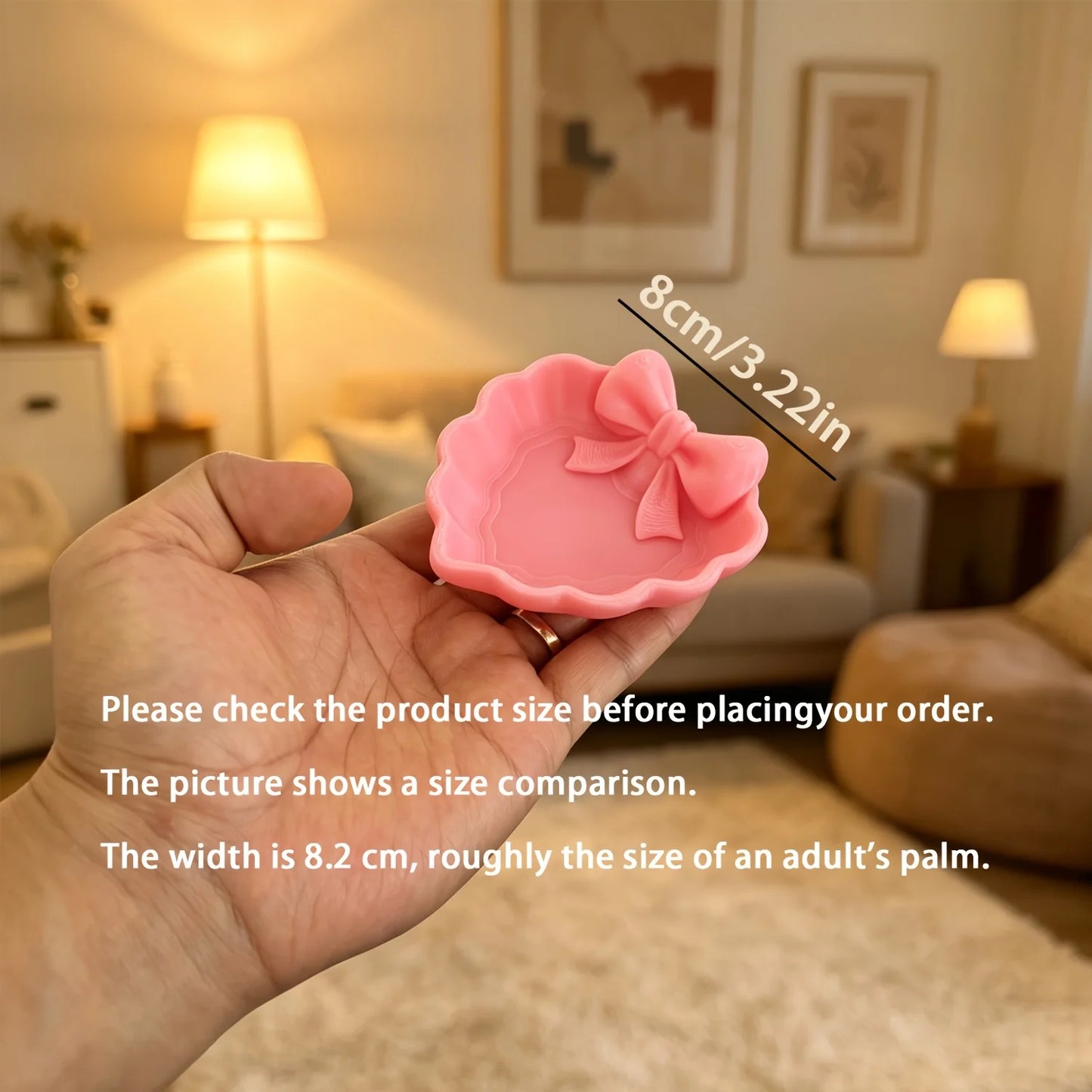 Cute Pink Bow Heart Jewelry Tray Desktop Trinket Organizer Decor Display Plate for Rings Earrings Small Accessories