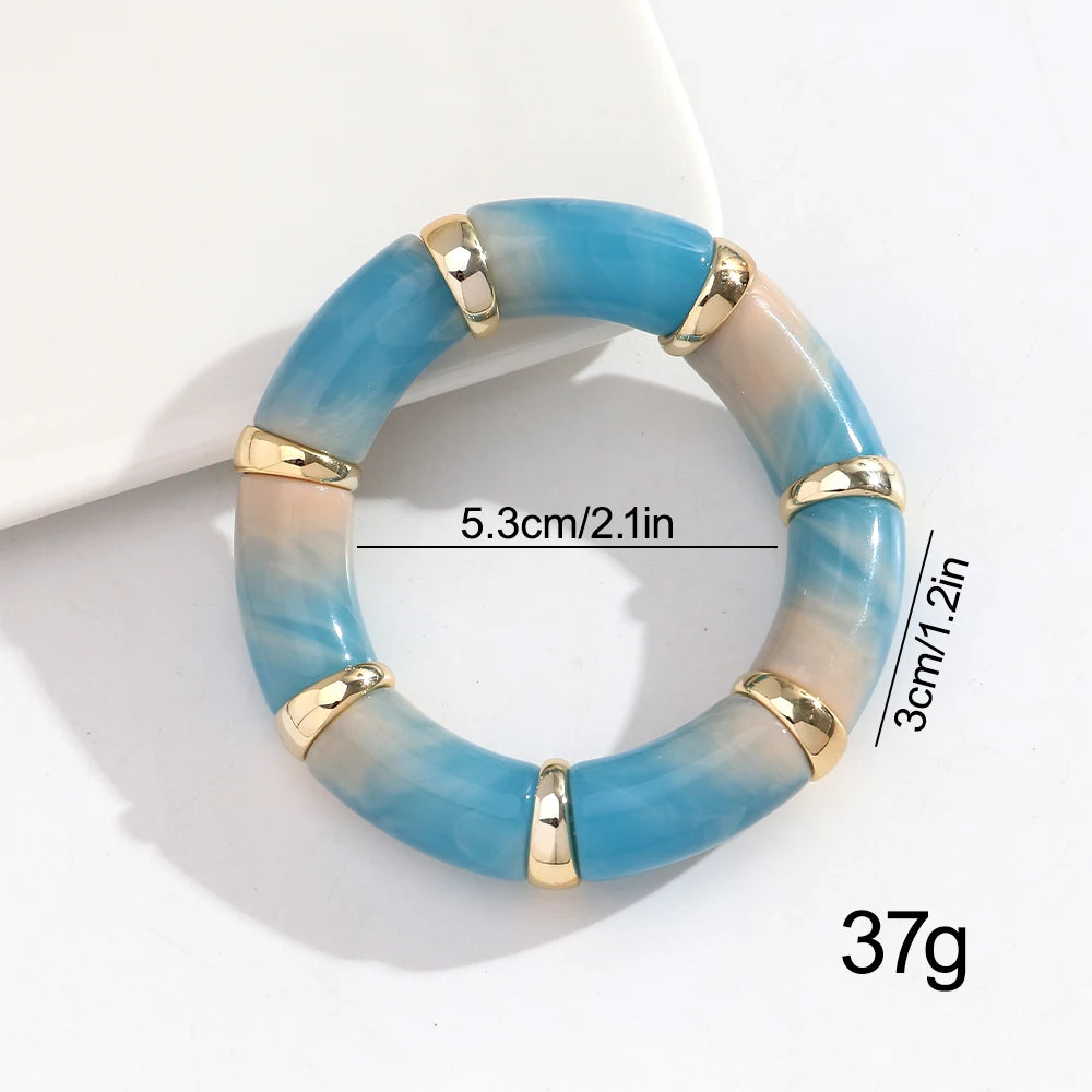 New Acrylic Thick Tube Bead Bracelets Set Fashion Geometric Bamboo Beaded Bangle Bracelets Jewelry Gifts Accessory