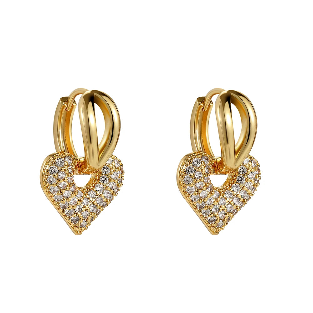 Exquisite CZ Crystal Love Heart Hoop Earrings for Women Cubic Zirconia Gold Color Sweet Cute Hollow Earrings Fashion Jewelry
