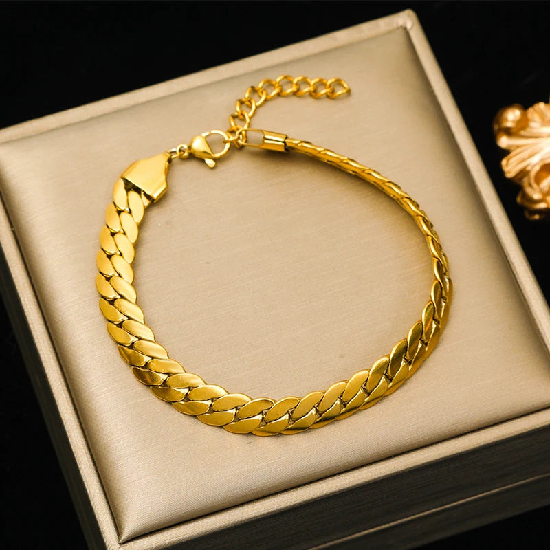 EILIECK 316L Stainless Steel Link Chain Bracelet For Women Trendy Punk 18K Gold Plated Waterproof Wrist Chain Jewelry Gift Party