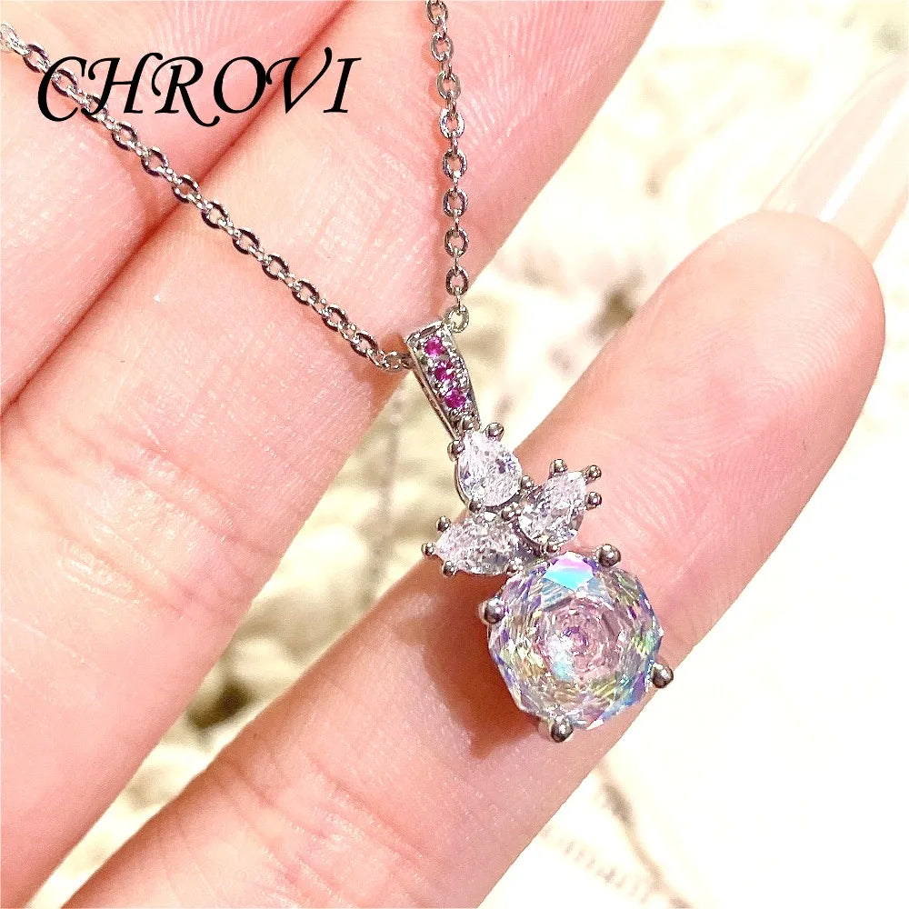 Luxury 925 Sterling Silver Millennium Rose Diamond Pendant Necklace, Diamond Ring and Stud Earring Set