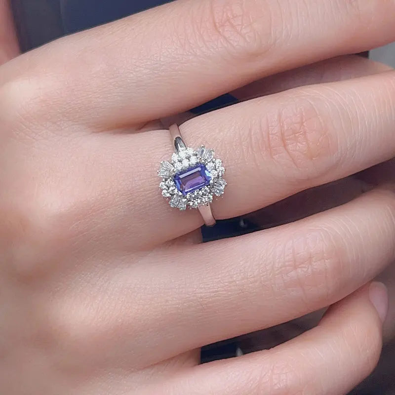 4mm*6mm Natural Tanzanite Ring with Certificate 925 Silver Tanzanite Jewelry with Thick Gold Plating Birthday Gift for Women