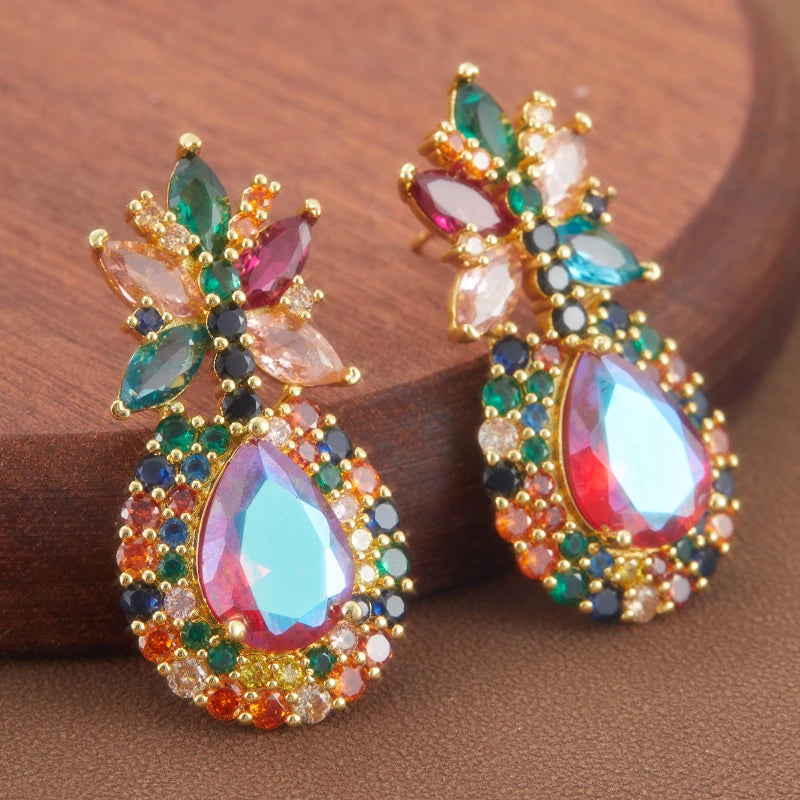 1pair Women's Bohemian Style Pineapple Shaped Colorful Glass Earrings Unique Design Elegant Daily Fashion Jewelry for Parties