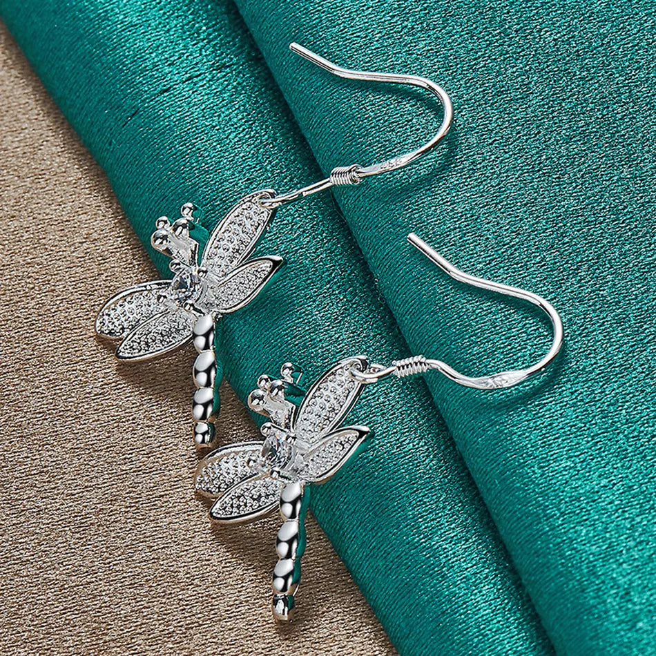 URMYLADY 925 Sterling Silver Dragonfly Zircon Earrings For Women Fashion Wedding Engagement Party Jewelry
