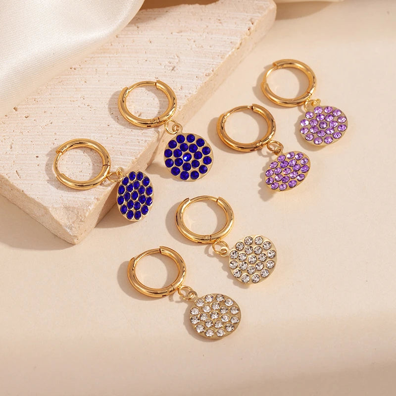 ANENJERY 316L Stainless Steel Heart Geometry Cross Star Circular Zircon Pendant Earrings For Women Fashion Simple Jewelry Gifts