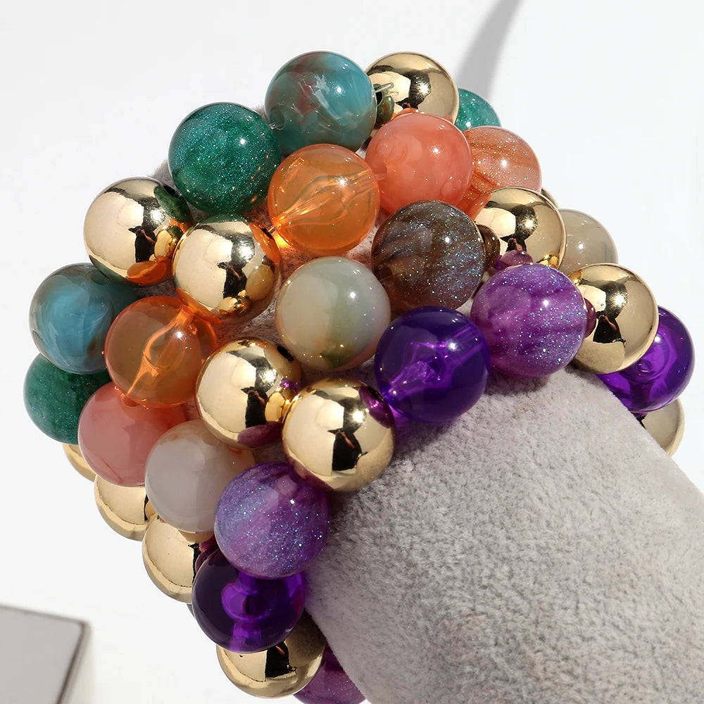 Trendy Acrylic Colorful Glitter Elastic Round Beads Bracelets New Resin Geometric CCB Bead Bangles Bracelet 2025 Fashion Jewelry