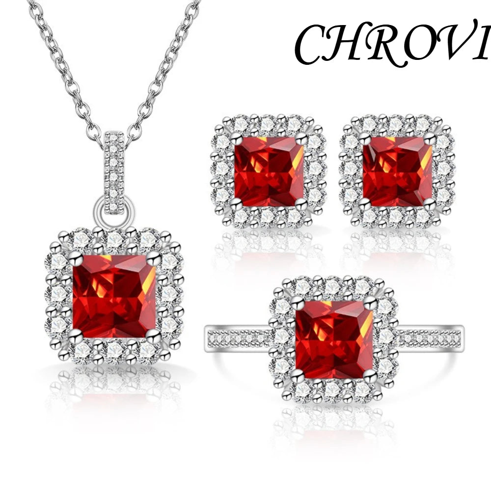 Luxury 925 Sterling Silver Gemstone Small Square Beads with Zirconia Necklace, Earrings, Ring Set and Decorative Items