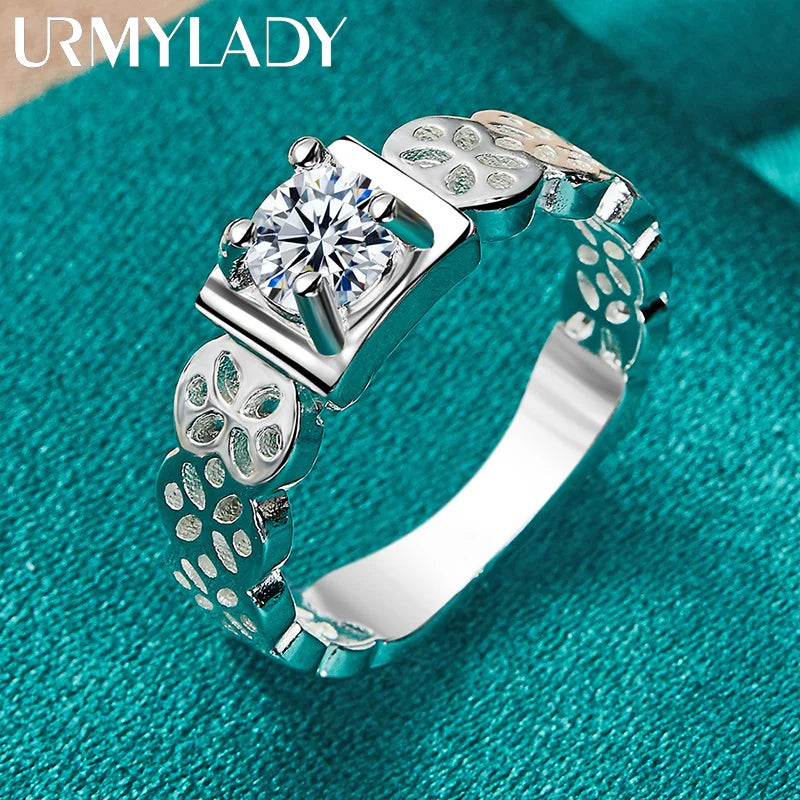 URMYLADY 925 Sterling Silver Square Zircon Hollow 6-10# Ring For Women Wedding Engagement Fashion Charm Jewelry