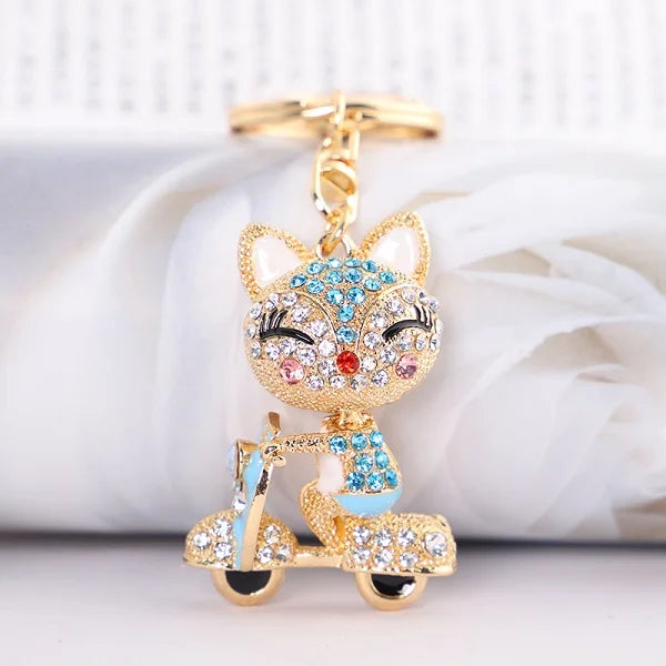 EASYA Cute Rhinestone Fox Keychain Llavero Car Key Ring Lovely Crystal Animal Key Chain Women Bag Accessories Pendant Charm