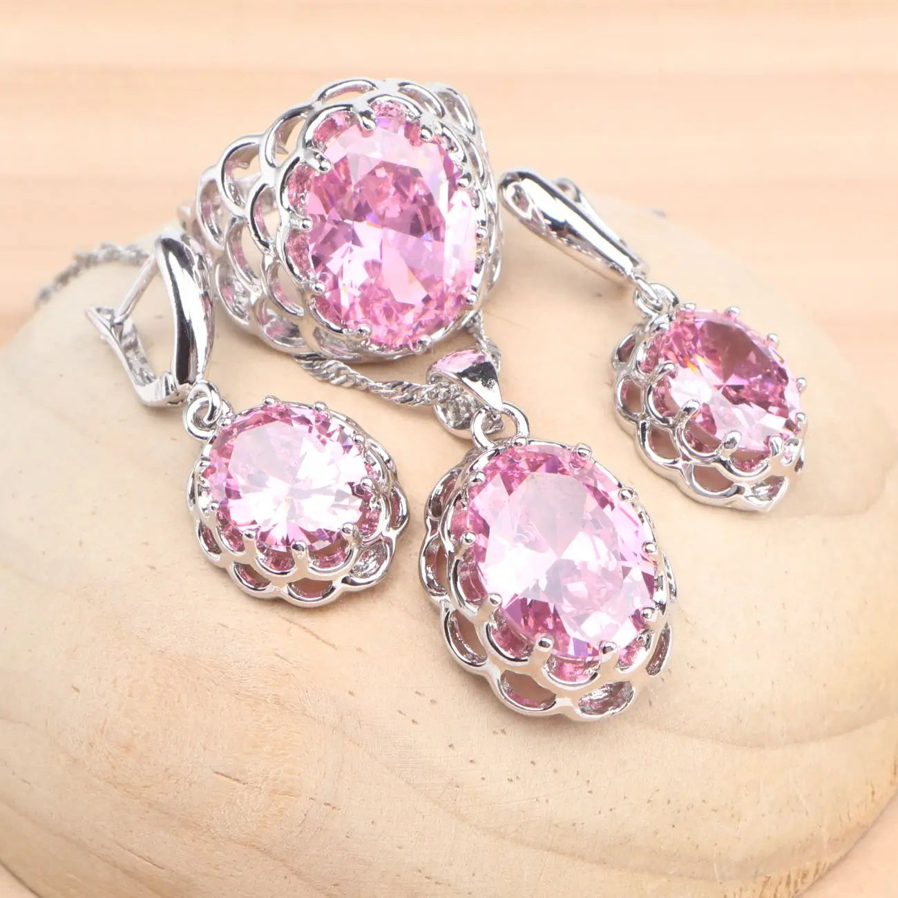 Bridal 925 Sterling Silver Jewelry Sets For Women Wedding Cubic Zircon Rings Pendant Stones Earrings Necklace Set