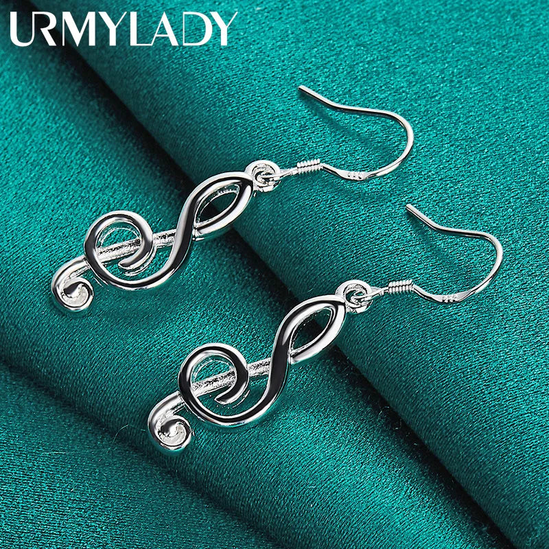 URMYLADY 925 Sterling Silver Musical Note Earrings Eardrop for Women Charm Wedding Engagement Fashion Jewelry