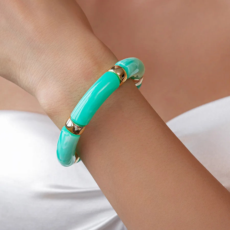 KMVEXO Vintage Turquoise Blue Geometric Resin Bangle Women Irregular Wide Bracelet Ladies Bohemian Beach Acrylic Bangles Jewelry