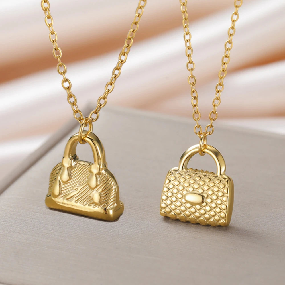 My Shape Fashion Handbag Necklace for Women Ladies Lovely Purse Shape Pendants Chain Stainless Steel Jewelry Party Gift Trendy